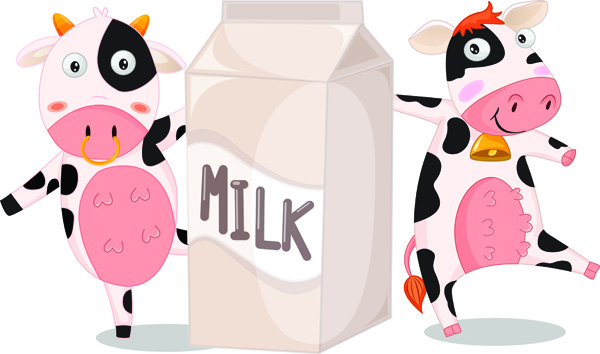 free vector Cartoon cow vector milk cartons and